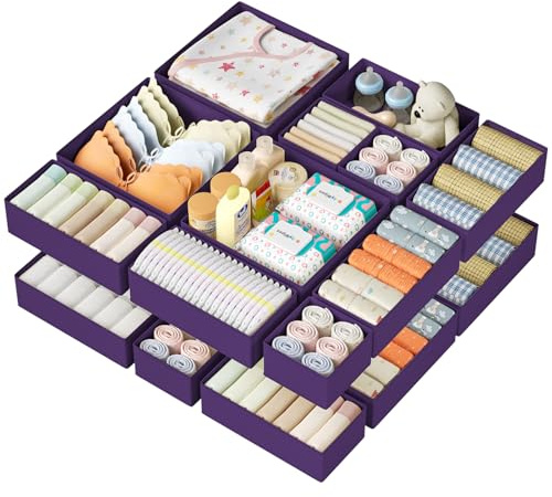 DIMJ Clothes Drawer Organizer 12 Pack, Wardrobe Drawer Organiser, Purple