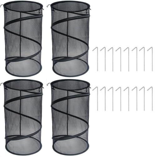 Cubiertas de malla para plantas con marco de acero resistente y picos de tierra para uso en jardín, bloquean la intrusión animal y apoyan el flujo de aire (4 unidades, negro)