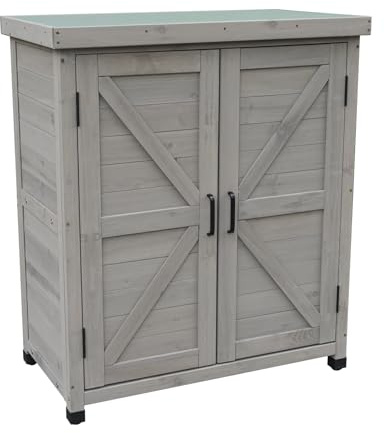 OAFNLWU Outdoor Gartenschrank aus Holz, 80 x 45 x 93 cm, Grau, Wasserfest, Höhenverstellbare Füße, 2 Türen, 2 Einlegeböden