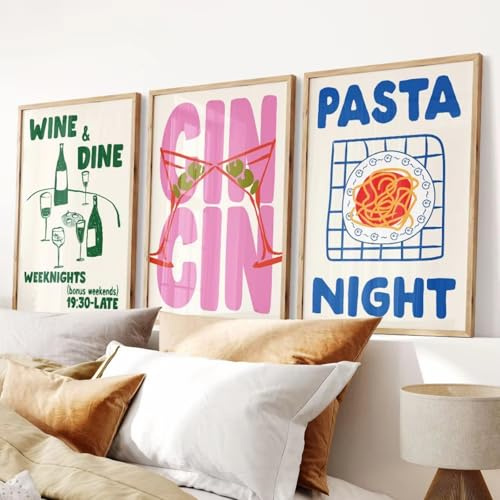champracer Lot de 3 posters - Cuisine abstraite - Café - Pâtes - Images murales modernes - Affiches et impressions d'art pour appartement, café, bar (30 x 40 cm, A)