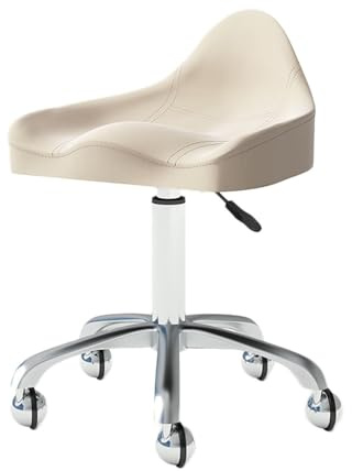 JAVPTAV Sgabello da sella con schienale girevole, sgabello da taglio, sedia sollevabile con ruote in lega, for ufficio domestico, parrucchiere(White)