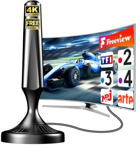 2026 TV-antenn för inomhusbruk med magnetisk bas - DVB-T2 digital TNT-antenn utan förstärkare - 5M koaxialkabel - kompatibel med 4K HD Smart TV, TV-apparater med TNT-mottagare