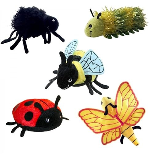 The Puppet Company - Set of 5 Mini Beast Finger Puppet Insects: Butterfly, Ladybird, Green Caterpillar, Bee, Spider, Educational Novelty Gift