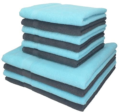 Betz 10-TLG. Handtuch-Set Palermo 100% Baumwolle 4 Duschtücher 6 Handtücher Farbe anthrazit und türkis