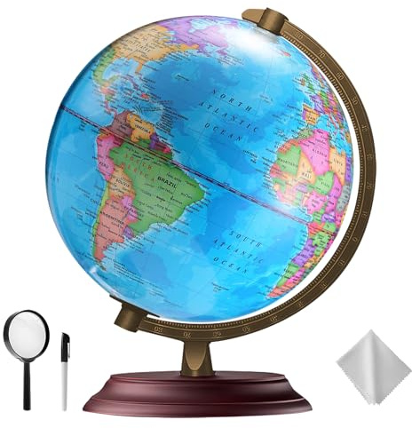 TTKTK Illuminated World Globe for Kids & Adults All Ages with Wooden Stand 7 in 1- Night View Stars Map Constellation Globe with Detailed Colorful World,Built-in LED Bulb, Educational Gift