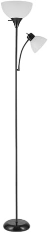Globe Electric 67135 72 Torchiere Floor Lamp and Adjustable Reading Light, Matte Black, Frosted Shade, Dual Rotary Switch, 3-Step Dimming, Modern Lighting for Living Room or Office