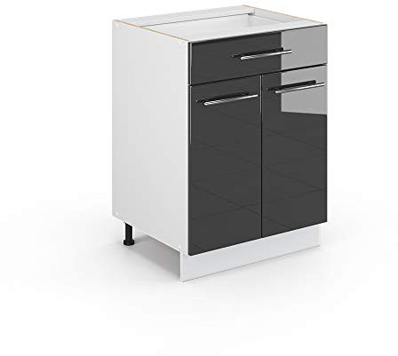 Vicco Küchenunterschrank Fame-Line, Anthrazit Hochglanz/Weiß, 60 cm mit Schublade, ohne Arbeitsplatte