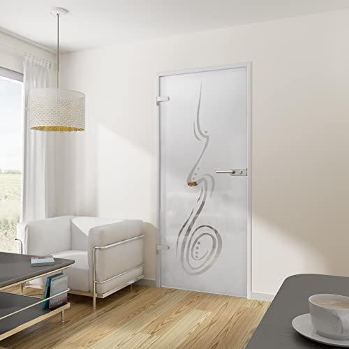 inova Tür mit Beschlag Edelstahloptik Glastür Zimmertür Glas Innentür Wohnungstür Drehtür 834x1972 vollflächig satiniert DIN Links DB70 verriegelbarer Beschlag