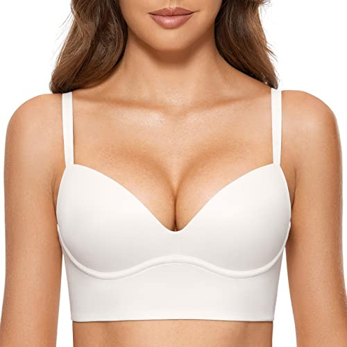 DOBREVA Femme Soutien-Gorge sans Armatures Rembourré Push Up Blanc 100C