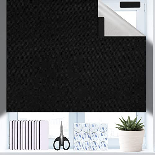 Blackout Blinds Stick On 300x145cm, Portable 100% Black Out Material, Temporary Blocking Lights Curtains Window Cover for Nursery Bedroom and Travel, with Self Adhesive Fasteners and Scissors(BLACK)