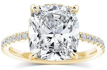 RODIFFY 4CT Cushion Cut Engagement Ring for Women, S925 Silver Clear/Yellow Stone Promise Ring with Hidden Halo (Golden, 6)