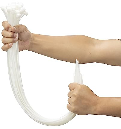 XINGO 100 Pcs Long Plastic Cable Ties for Wiring White 600mm x 9mm, Tensile Strength 80kg, Large Cable Ties Nylon Cable Ties