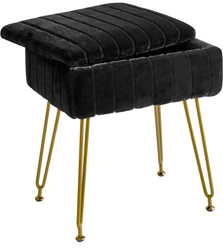 IBUYKE Samt Hocker Stuhl mit Stauraum, Fußstütze Fußhocker Ottoman, Kleiner Beistelltisch, mit 4-Metallbeinen, mit Anti-Rutsch-Füßen, für Make-up Raum, Schlafzimmer, schwarz L/G-50B