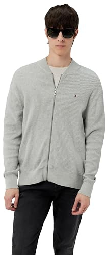 Tommy Hilfiger Uomo Cardigan Giacca in Maglia con Zip Structure Baseball Zip Through Senza Cappuccio, Grigio (Light Grey Heather), S