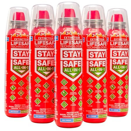 Extincteur StaySafe All-in-1, Lot de 5 | pour la Maison, Voiture, Travail, Camping, Caravane, Bateau | Éteint Tout Les Types de Feux en Quelques Secondes