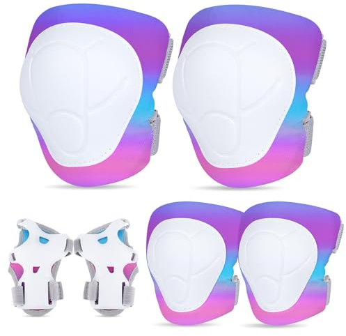 Unicorn Castle Knieschoner Kinder Schoner Set Inliner Schützer 6 in 1 Schutzausrüstung Kinder Ellenbogenschoner Handgelenkschoner Protektoren für 3-8 Jahre,Pink Purple