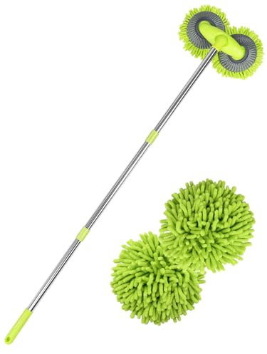 47 Dual Head Rotatable Car Wash Brush 3 Sections 120cm Chenille Soft Bristles Cleaning Detail Brush Suitable for Clean Uneven Surfaces SUV Van RV Caravan Roof Engine Hood Home Window
