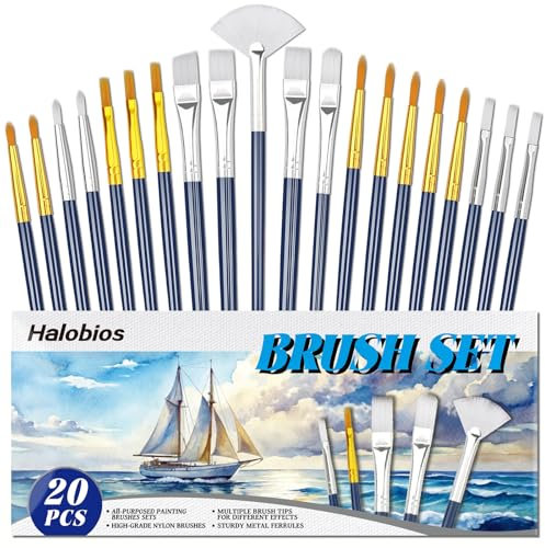 Halobios 20 Stück Pinselset, Acryl Pinsel, Ölfarbe Pinsel Se für Künstler, Erwachsene und Kind, Pinsel Set für Nagel, Gesichtskunst, Handwerk, Felsmalerei und Schulprojekt