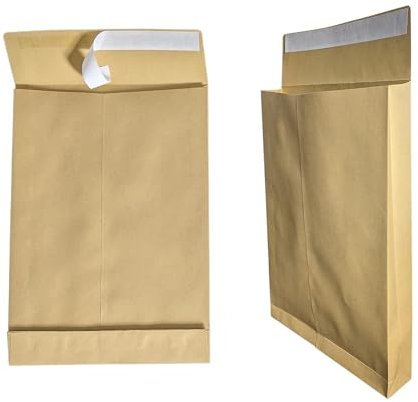 50x Faltentaschen E4 braun, 280x400mm, 4cm Bodenfalte, selbstklebend mit Abziehstreifen, 140 g/qm, Faltenversandtaschen Musterbeutel