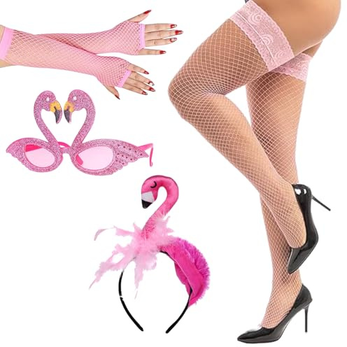WUERKIYA Ensemble de déguisement Flamant Rose pour Femmes et Filles, Costumes de Flamant Rose pour Femme - Accessoires de Costume à la Mode pour Soirée Hawaïenne