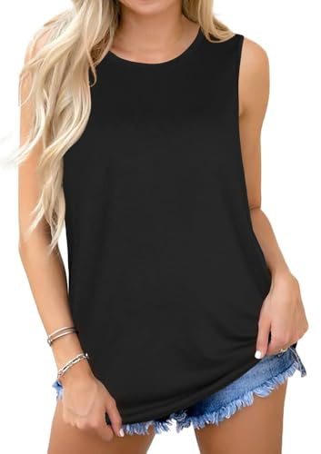 Tank Tops for Women Summer Sleeveless T Shirts Casual Loose Tunic Blouses Vest Tees(Black,2XL)