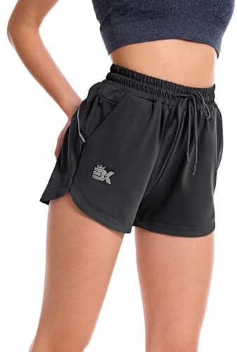 ZENWILL Womens 3 Inch Running Short Shorts Zip Pocket Stretch Shorts Black