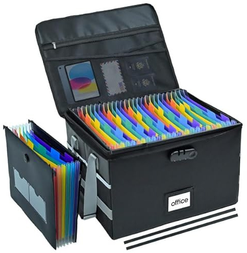File Box with Hanging Folders Important Fireproof Document Organizer with Lock Collapsible Portable File Box with Handle for Home or Office for Hanging Letter & Legal Folder