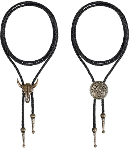 ElevateTech boloslips för män och kvinnor, 2 st, western cowboy-krawatta-halsband, handgjord läderkrawatta i retrostil, boloslips, cowboy-kostymtillbehör för damer och herrar