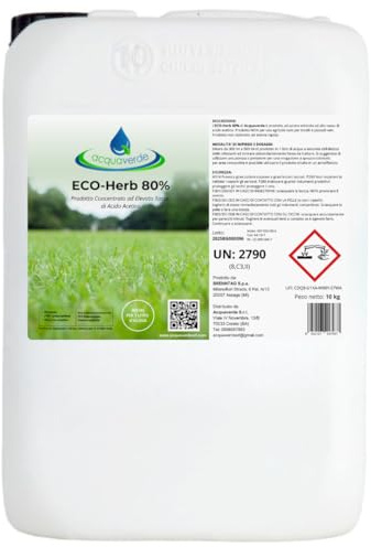 acquaverde | ECO-Herb 80%, Acido Acetico 80% Concentrato - 10 L, Azione Erbicida Rapida, Effetto Diserbante, Stop alle Erbe Infestanti per Viali, Aree Incolte, Piazzali