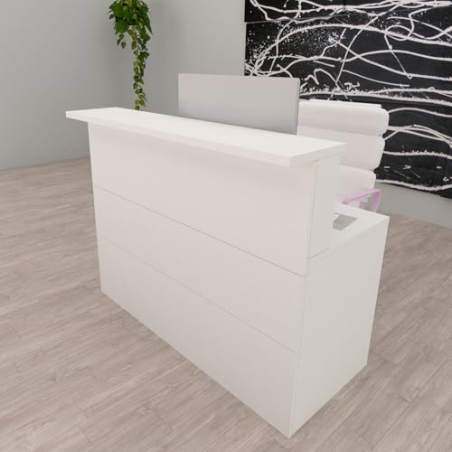 Henor Bancone Reception Cidacos. 100 x 60/75 x 110 cm. Legno Con tavolo interno. Ideale per ufficio, reception, attenzione, commercio. Bianco Opaco