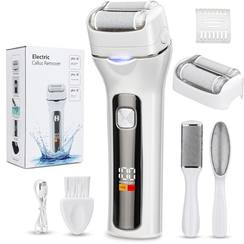 Doppelrollen-Hornhautentferner Elektrisch mit 1 Ersatzrollen & 2 Hornhauthobel, Hornhaut Entfernen Elektronisch Fußpflege Hornhautfeile mit LED-Anzeige & Licht, 2 Gear Fußpflegegerät Pediküre Set