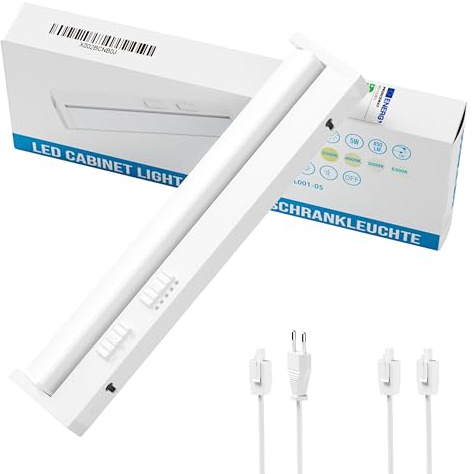 PRINCEWAY Luce LED Cocina bajo Mueble Blanca Giratorio con Cable de Alimentación y Enchufe, Longitud 305MM Lámpara de Pared LED Regulable, 5W 450Lm, 5 Niveles de Temperatura de Colores