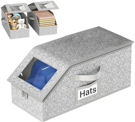 Stibtmr Organizador De Sombreros - Caja De Almacenamiento Para 24 Gorras De Béisbol Apilables,Estuche con Ventana Transparente para Armario de Dormitorio y Gorros