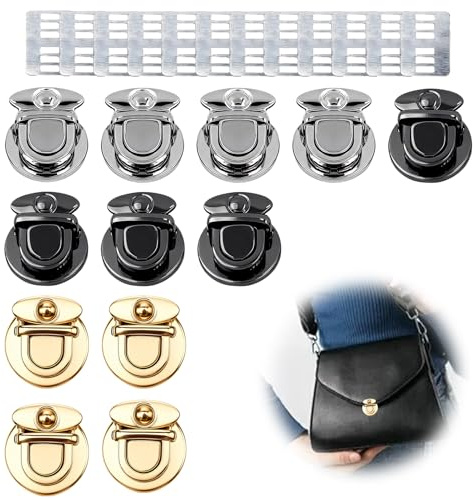 12 Piezas Cierres para Bolsos, Cierre para Bolso de Ganchillo, Carteras de Cuero para Accesorios Hardware Carteras Embragues DIY Artesanías, con 12 espaciadores(Oro, Plata y Negro) | Adecuado para mochilas, carteras, bolsos de mano, Maletas, con 12 espaciadores