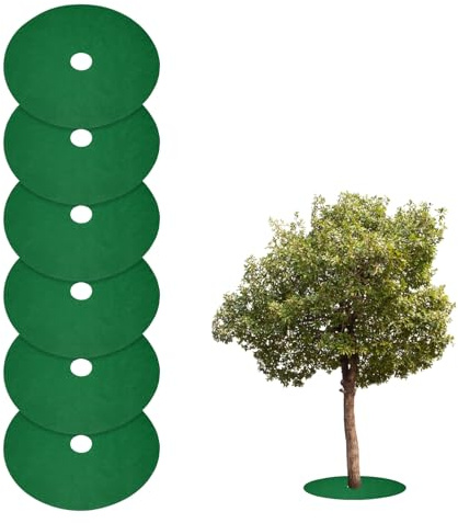 QUARKZMAN 6 Pezzi Anello Pacciamatura Albero 42 Cm Tondo Non Tessuto Protettore Albero Barriera Erbacce Tappetino Pianta Anelli per Controllo Erba Verde