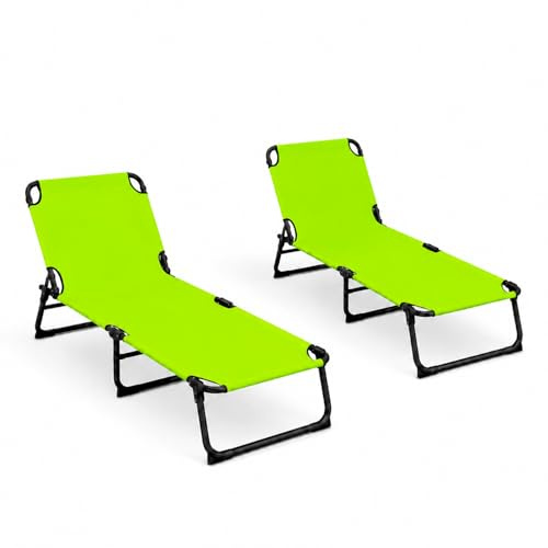 Coppia Di Lettini Pieghevoli Prendisole Senza Tettuccio Parasole Schienale Regolabile Reclinabile Struttura In Metallo Nero Sedia Sdraio Per Spiaggia Mare Giardino Piscina 187 x 53 x 24 Cm Verde Fluo
