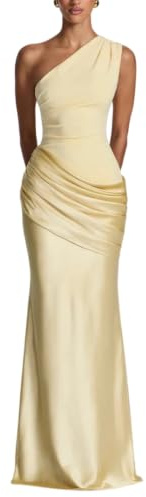 Genérico Vestido Largo De Satén para Mujer Asimétrico Fruncido Elegante Estilo Sirena Ideal para Invitadas De Boda Bodas Graduaciones Damas De Honor Cócteles Y Eventos Formales