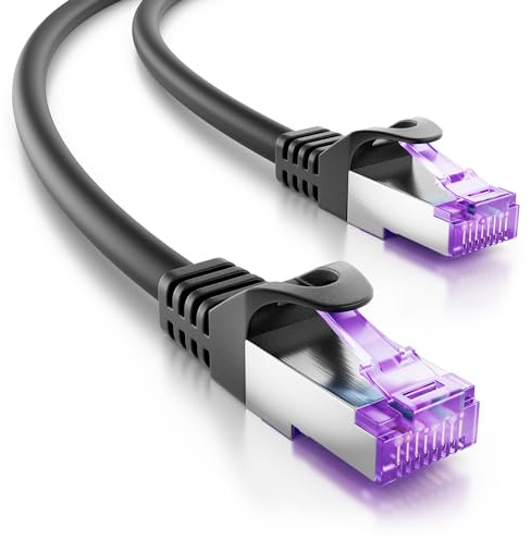 deleyCON 15m CAT7 Nätverkskabel - 10 Gigabit - RJ45 Patchkabel Ethernet Kabel (Koppar, SFTP PiMF Skärmning) - för Highspeed LAN DSL Switch Modem Router Patchpanel CAT7 CAT6 CAT5 - Svart