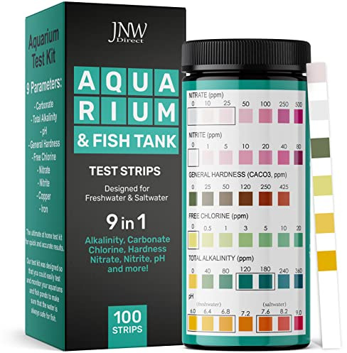 Aquarium Test Strips - 9-in-1 Aquarium Test Kit with eBook - Aquarium Water Test Kit with Quick and Accurate Fish Tank Test Strips - 100 Test Strips by JNW Direct