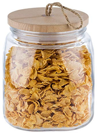 APS Woody jar - tarro de cristal con tapa de madera - junta de silicona - 2,5 litros