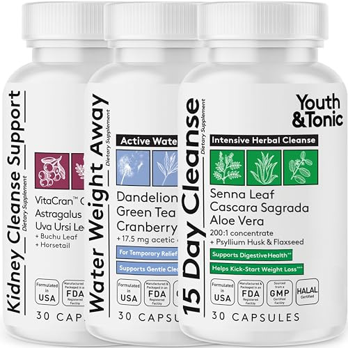 Youth & Tonic Complete Multi-Organ Detox Support – 15 Day Colon Cleanser & Gut Detox, Kidney Cleanse, Water Balance & Liver Health, 90 Pills for Women and Men