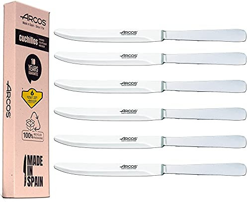 Arcos Lot de 6 couteaux de table Filo lisse, manche monobloc, acier inoxydable, emballage écologique