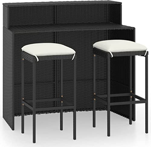 vidaXL Ensemble de Bar de Jardin avec Coussins 3 pcs Table et Chaises de Patio Salon de Jardin Mobilier de Terrasse Meubles d'Extérieur Noir