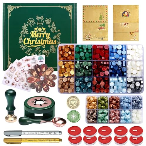 Comealltime Noël Kit de cacheter, 25 Couleurs de sceau, Merry Christmas tampon de sceau, chauffe-cire à cacheter, cuillères, bougies chauffe-plat, Faire des cadeaux de Noël