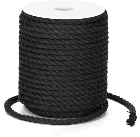 KINGLAKE Baumwollkordel 6mm, 25M Dicke Kordel Baumwolle, Makramee Garn, Baumwollschnur Baumwollseil für Handwerk, Gartenarbeit, Verpackung, Dekoration - Schwarz