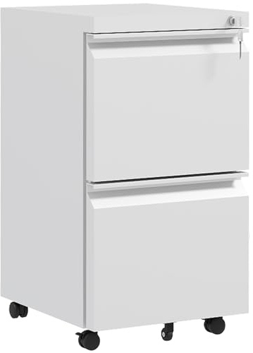 Vinsetto 2-Drawer Mobile Filing Cabinet, Metal Lockable File Cabinet for Letter, A4 and Legal Size, Pre-Assembled Body, White