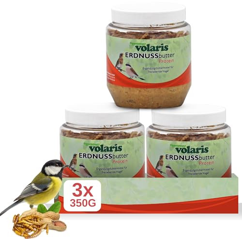 Eggersmann volaris 3 x 350g Premium Erdnussbutter mit Insekten für Wildvögel - Kalorienreiches Fettfutter - Erdnussbutter Vögel im Kunststoff - Glas (Insekten, 3 x 350 g)