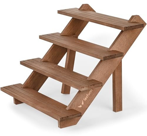 LEXFUNN Wooden Jewellery Display Rack Stand Earring Stall Stand Organizer Shelf 3/4 Tier (4 Tier - Brown)