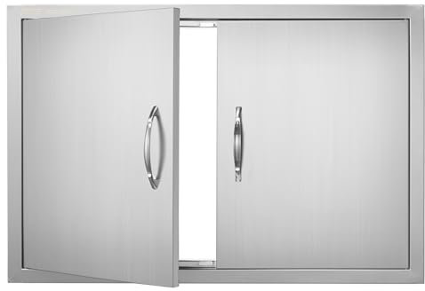 VEVOR Porte d'Accès pour Barbecue, Double Porte de Cuisine Extérieure 838x558x46 mm, Porte Encastrée en Acier Inoxydable, avec Poignées, pour Îlot de Barbecue, Placard Extérieure, Jardin, Argenté