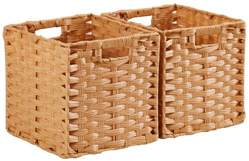 Mangata 28 cm Storage Cube Boxes, Rattan Effect Storage Baskets, Wicker Woven Polyrattan Material Closet Organizer, 28x28x28 cm, Anti-Mould, Easy to Clean(Popcorn, 2 Pack)